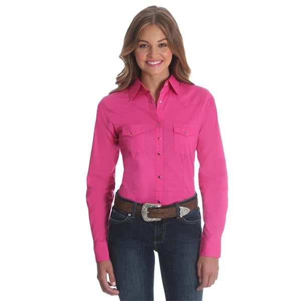 Wrangler Women's Long Sleeve Solid Fashion Workshirt